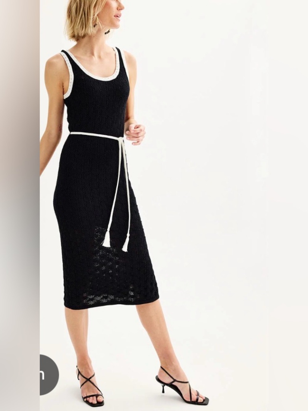 Nine West Black Knit Dress With Cream Trim & Tassle